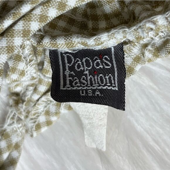 Papas Fashion Vintage Smocked Criss Cross Checkered Tank Top Brown White Medium - Picture 6 of 6